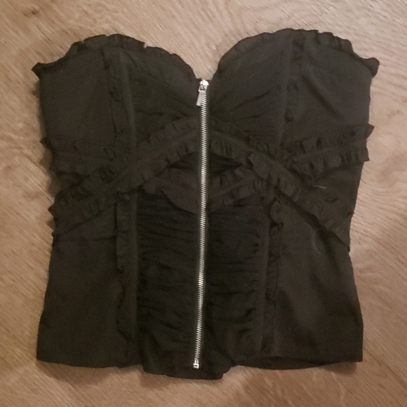 Black ruffle zipper bustier corset top - Picture 2 of 4